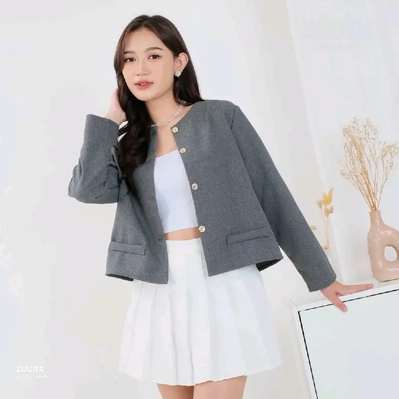 Crop Blazer Korean Style – Cardigan Outer Atasan Wanita | Premium Semi Wool Casual & Semi Formal Stylish 0