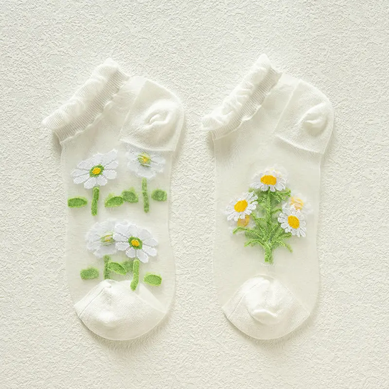 Tất Dài Đến Mắt Cá Chân, 5 Đôi, Mùa Hè Siêu Mỏng, Thoáng Khí, Ren Hoa, Khoét Lỗ Bằng Thủy Tinh Pha Lê Lụa Ngầu, Tất Ngắn Ngầu, Tất Lụa Ngầu Cho Bé Gái 7