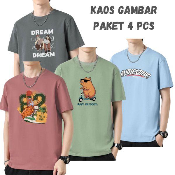 Kaos gambar paket 4 pcs gambar  Crew Neck bisa cod 1