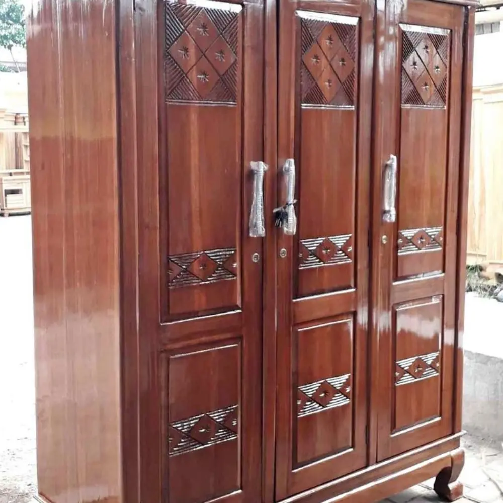 lemari pakaian pintu 3 Tahan air Tahan Lama Tahan air terbuat dari kayu jati Furniture