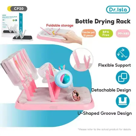 Dr.isla CP20 Rak Pengering Botol Susu Bayi Simpan 12 Botol Dengan Rapi Desain Alur Berbentuk U Desain Terpisah Banyak Kegunaan Bahan PP Baby Bottle Drying Rack