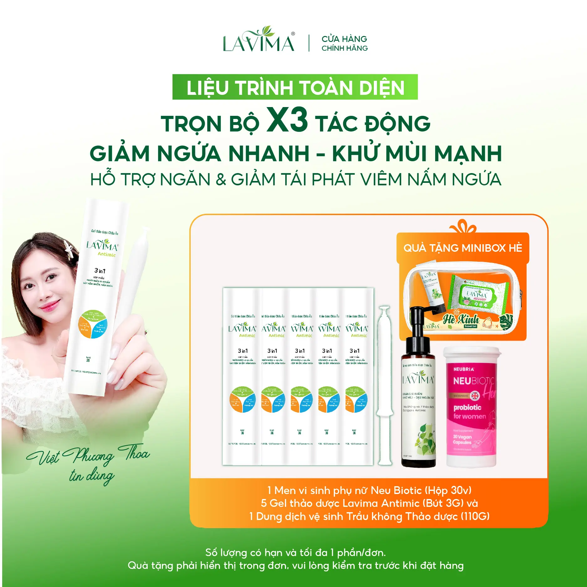 [LIỆU TRÌNH NẤM NGỨA TOÀN DIỆN CÙNG VIỆT PHƯƠNG THOA] Men Vi Sinh Phụ Khoa Neubiotic & Gel Phụ Khoa, DDVS Giảm Viêm Nấm Ngứa LAVIMA