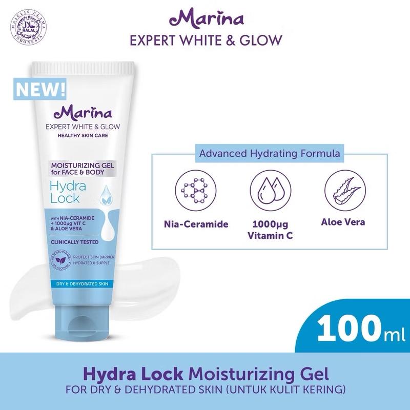 (READY STOK) Marina Expert White & Glow Moisturizing Gel for Face & Body  Hydra Lock 170ML | MOISTURIZER MARINA FOR FACE AND BODY 6