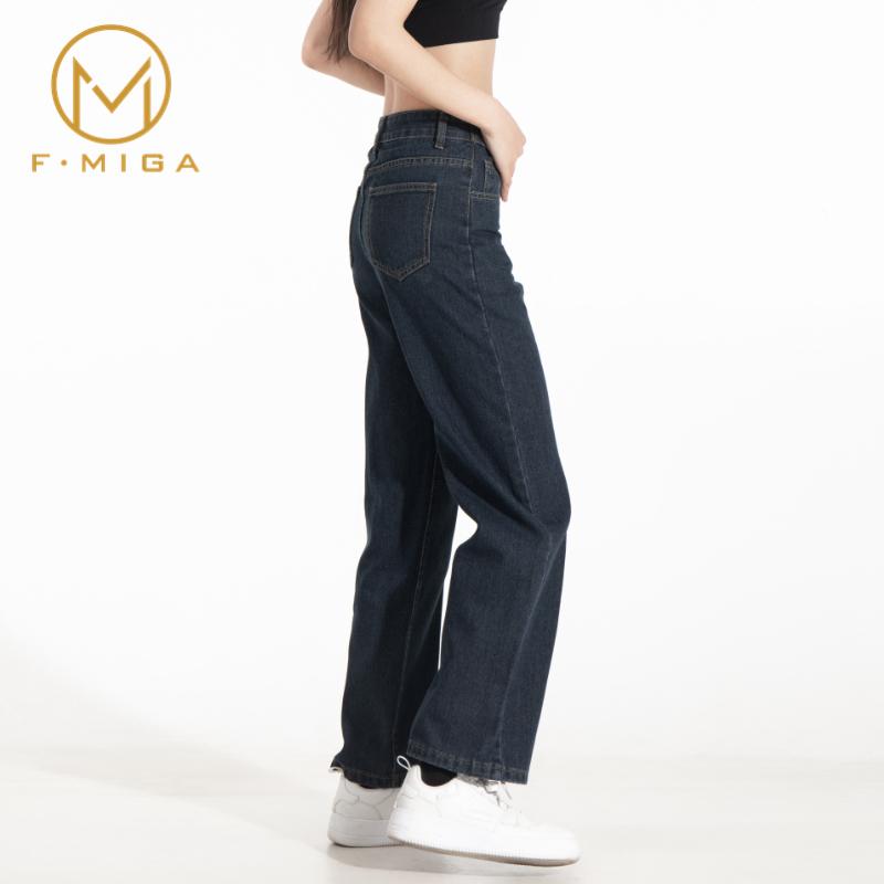 F·MIGA C42 High Waist Korean Style Kulot Bagy Jeans Straight Kasual Pants Celana Panjang Loose Celana Jeans Wanita - Abu-abu Biru 1