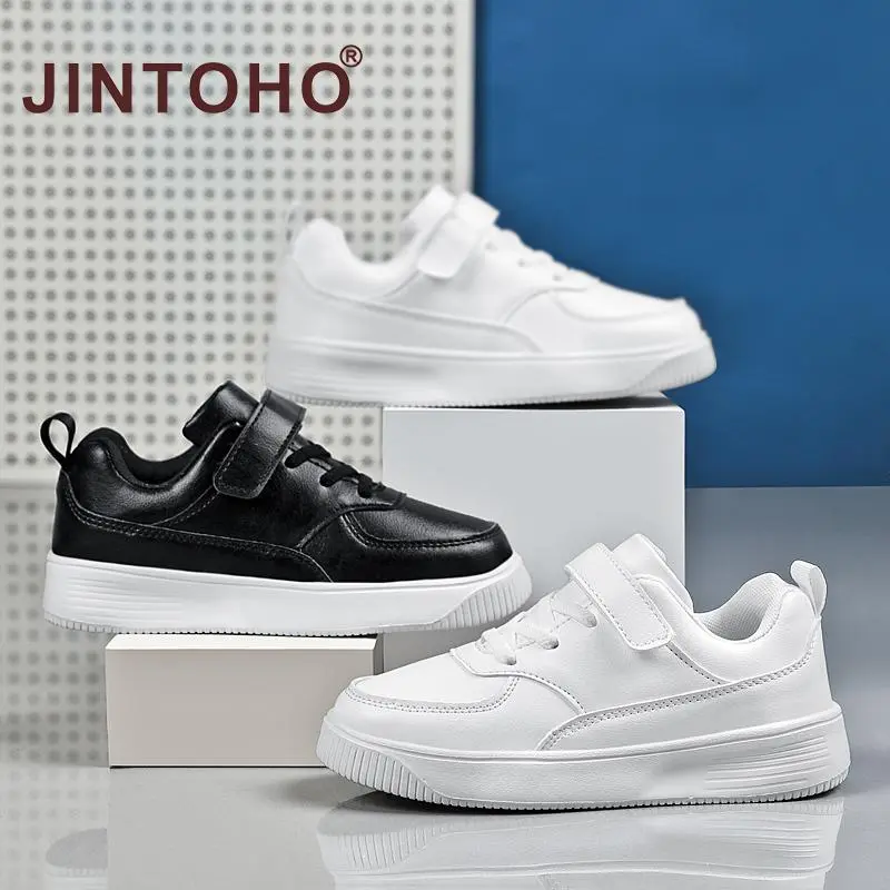 JINTOHO Children Shoes Boys Sneakers Black White Leather Daily Casual Kids Sneakers 6 To 12 Year Sports Running Tennis Shoes for Boy
