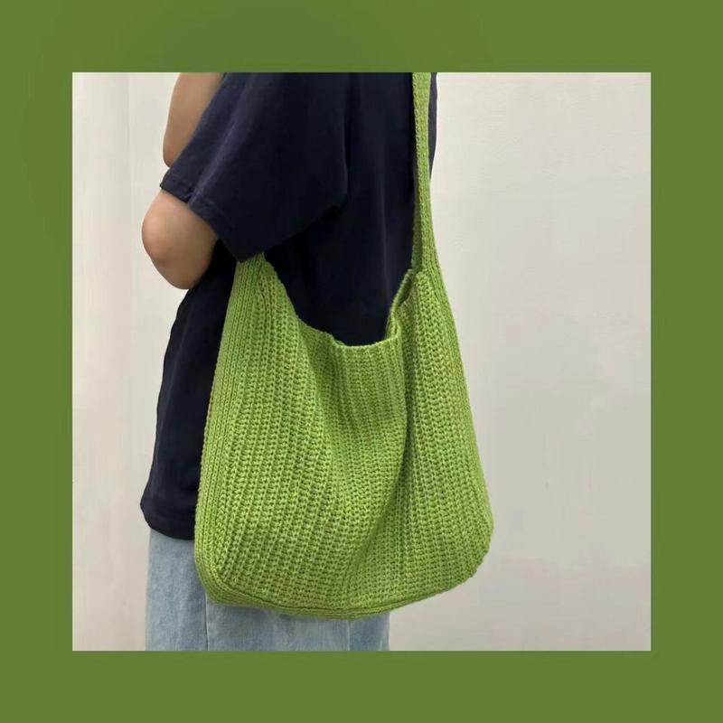 Product Introduction of New minimalist knitted bag Korean version single shoulder women's bag versatile commuting leisure shopping bag finished high-capacity tote bag 9