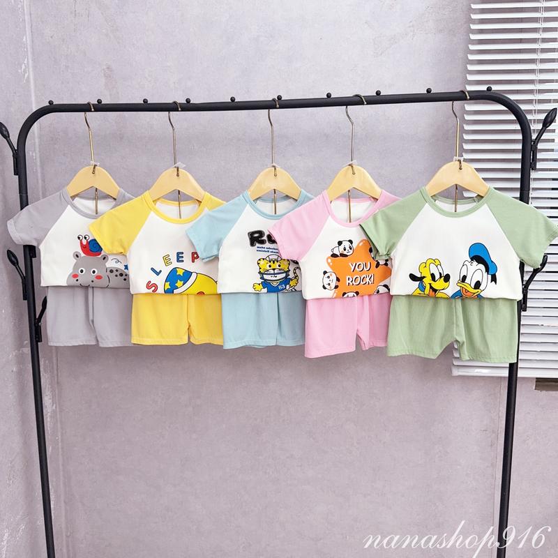 Nanashop916 - Combo 5 Bộ Cộc Tay Thun Tăm Lạnh Họa Tiết Ngẫu Nhiên Cho Bé Trai Bé Gái 4–16kg - B23