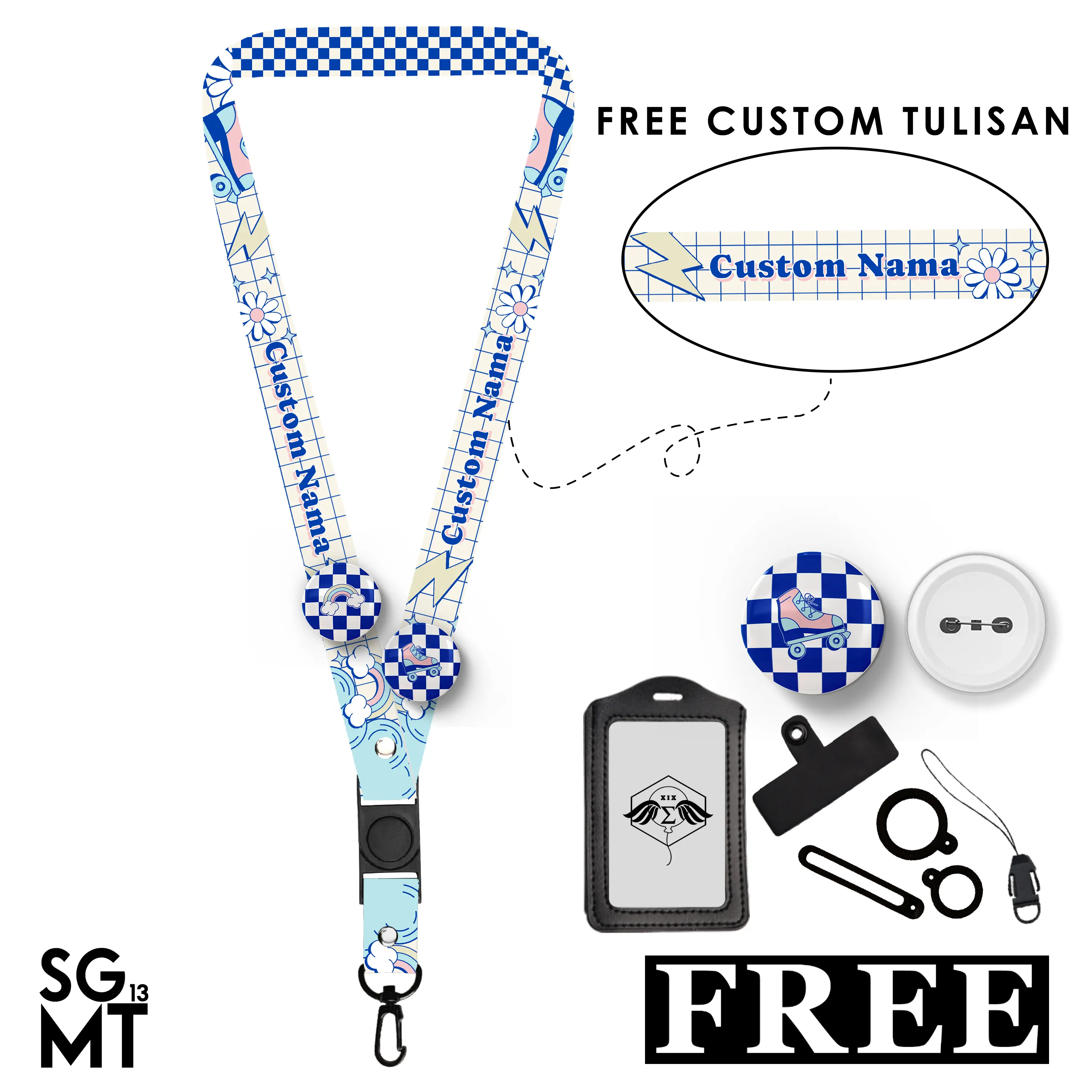 Lanyard Custom Nama Satuan New Model Free Pin Bros dan Oring Tali Gantungan ID Card 2 cm Full Print