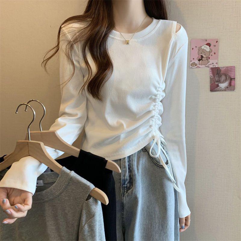 Missoofficial.id BJ1692 Baju Atasan Kaos Spandek Korean Tshirt Wanita Lengan Panjang Model Serut Samping Santai Oblong 6