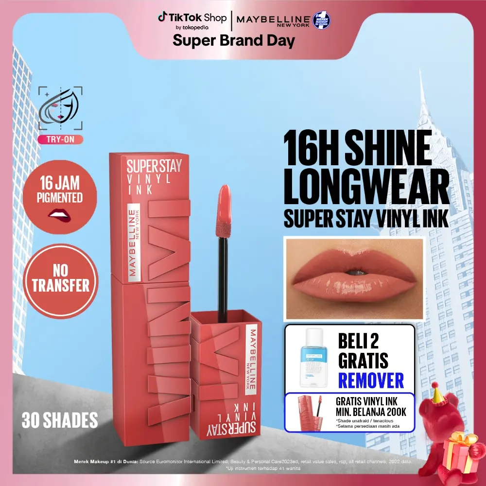 MAYBELLINE Superstay Vinyl Ink 4.2 ml - Shiny Pigmented Liquid Lipstik Lipstick Make Up Lipcream Longlasting