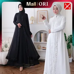 Agnes Hijab - Virly Dress Gamis Putih Lebaran 2026 Terbaru Baju Muslim Wanita Remaja Simple Elegan Mewah Abaya Hitam Pengajian Manasik Haji Umroh 839