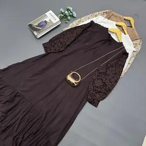 By Vins - Gamis Rayon Twill Mix Cotton Fukura Motif Bunga Dress Lebaran Elegan - Gamis Dress Wanita