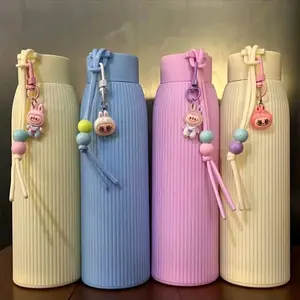 Tumbler / Botol Minum Macaroon Kaca 500mL Bonus Gantungan Boneka Labubu Botol Minum Cantik Viral Lucu Terbaru Tumbler Aesthetic Terlaris