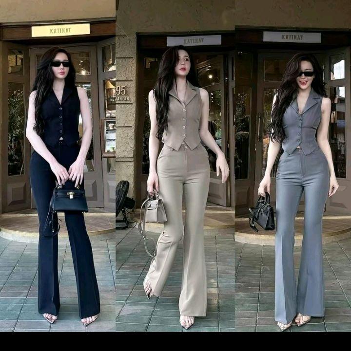 set vét dành cho nữ đi tiệc đi chơi đều ok nha ạ,áo vest sát nách kèm quần ống loe