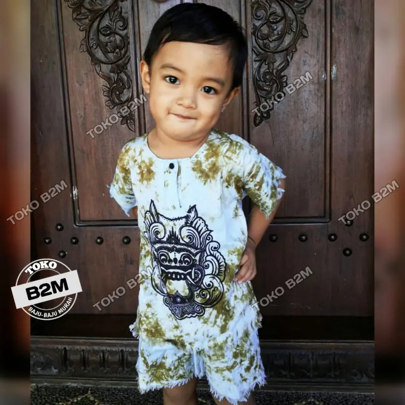 Setelan baju barong anak S M L XL - Kaos bali Lengan pendek Fashion Celana Motif 1