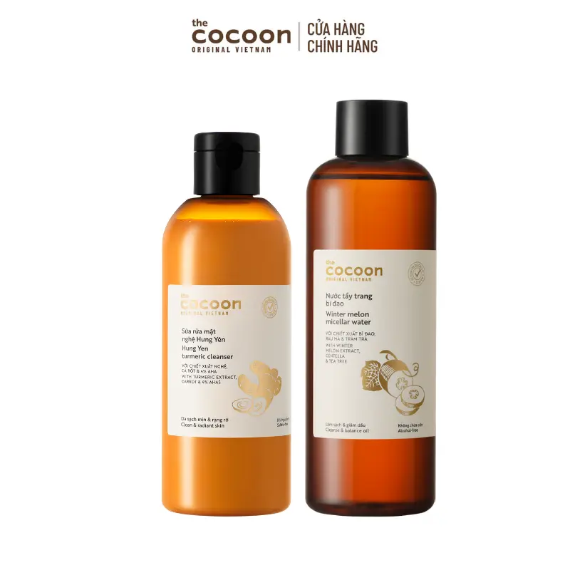Ảnh đại diện COMBO 1 Bigsize - Sữa rửa mặt nghệ Hưng Yên Cocoon giúp da sạch mịn và rạng rỡ 310ml + 1 Bigsize Nước tẩy trang bí đao Cocoon 500ml