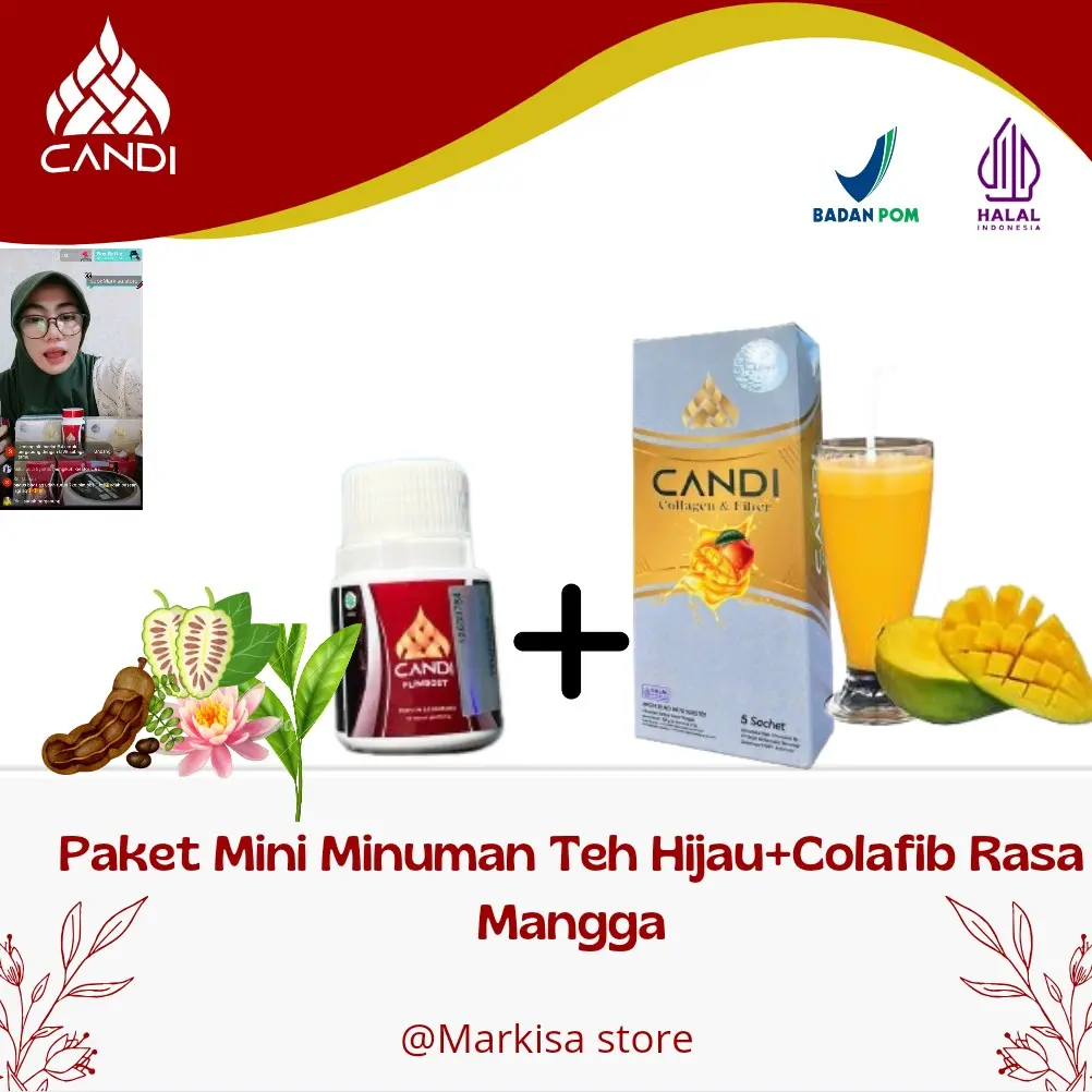 candi mini paket minuman teh hijau+colafib minuman serbuk rasa mangga