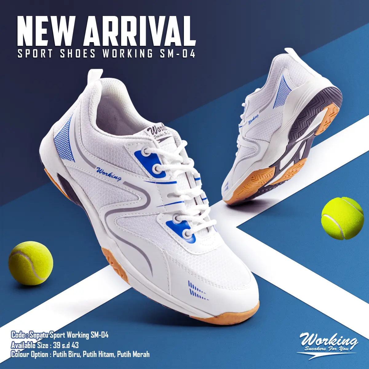 Sepatu Sport Olahraga Pria Badminton/Tennis Kode Working SM-04 Size 39 s/d 43 (Free kaos kaki)