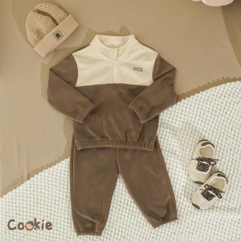 DEAL MỞ BÁN Bộ Quần Áo Dài Tay Cookie Nỉ Lông Cổ Cao Kéo Khoá Cho Bé Size 1 2-1Y Đến 4-5Y Chất Liệu Nỉ Lông Dày Dặn Tee Bộ Quần Áo Mùa Đông Cho Bé trai Bé Gái
