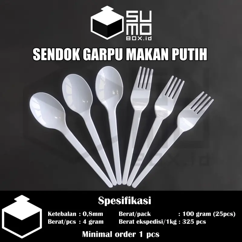 [1 PAK ISI 25 PCS] Sendok Plastik Garpu Plastik makan catering kuat murah panjang Warna Bening , Putih, Hitam 1