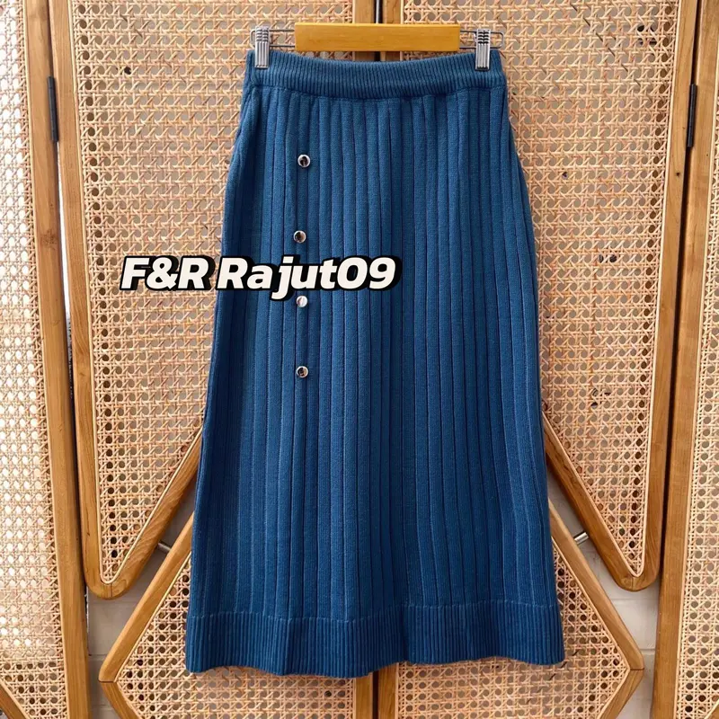 Alexa Rok Span Knit Rajut Pendek Premium Wanita Motif Kancing Jalur Kekinian 7