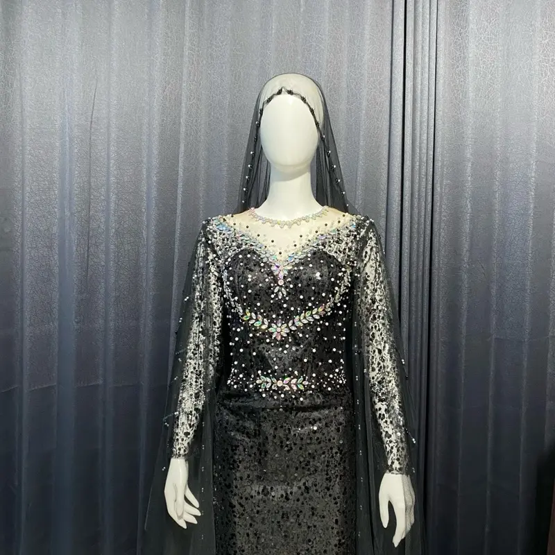 Dress pendant in Slim duyung hitam elegan