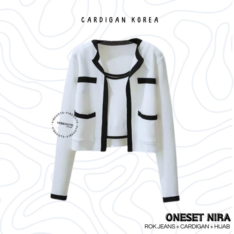 Nira Outfit Set Wanita Hijab ( Bawahan Rok Jeans + Atasan Outer Cardigan + Inner Korean + Bella Square / pashmina ceruty ) Ootd Simple Hijab Kekinian - Oneset Kece Setelan Keren Muslim Panjang one Cantik remaja Oversize Casual Nyaman Santai cewek 4