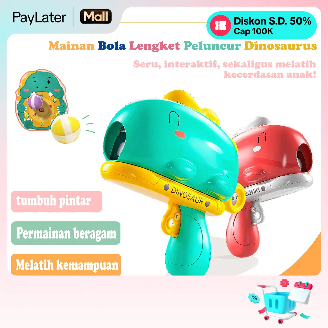 Habibi Mainan Bola Lengket Dinosaurus Bola Lunak Aman Bola Merekat Papan Target Mainan Dalam Ruangan Toys ring  63mm firework  bubble  machine