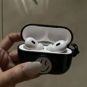 Earphone protective case Wireless Headset Case Protection Charging Box  1/2/pro Funny Black Smiley Face Pattern Metal TPU Earphone Accessories Headphone