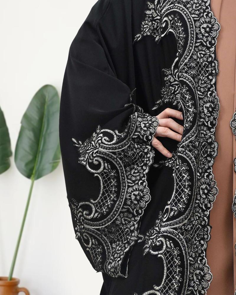 Product Introduction of 1417#  Modern Dubai Embroidery Big Cuff Nida Batwing Sleeve Modest Fashion Butterfly Abaya 4