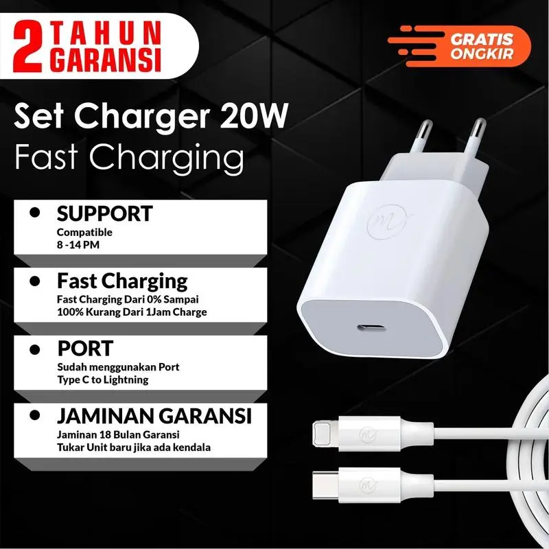 Charger For Iph 20W  Real Fast Charger Adaptor Kabel USB C To Lightning Casan Iph 20 Watt 0