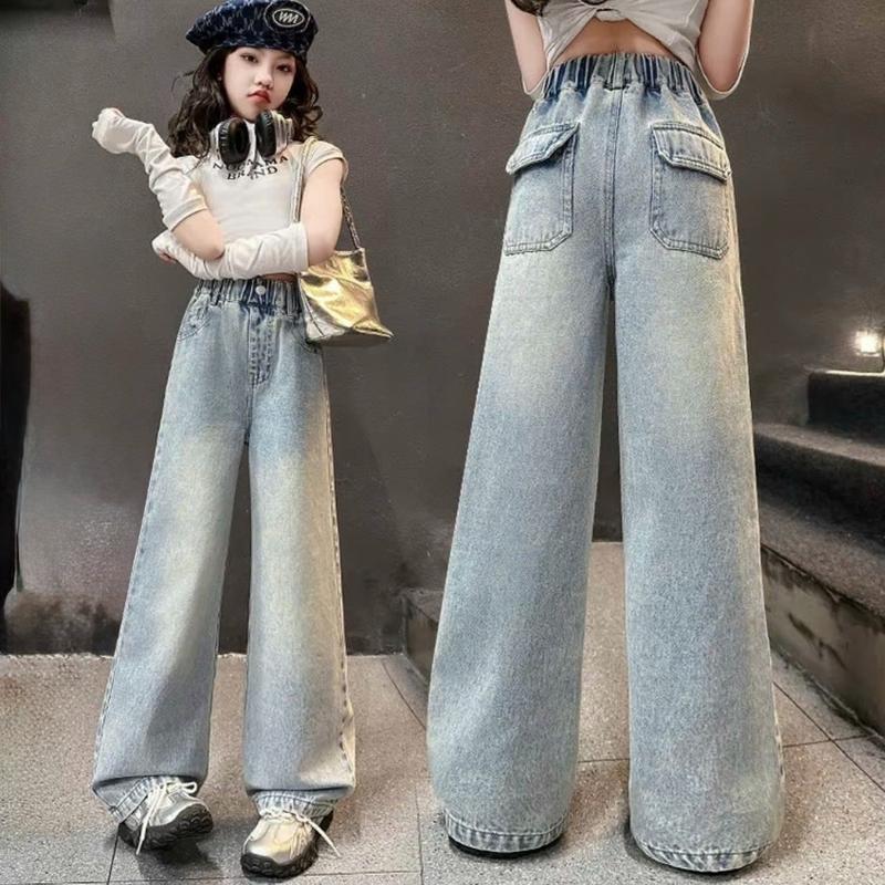 (16-50kg) Quần jean bé gái 10 tuổi dáng xuông rộng. thiết kế đơn giản (mã 02k02)