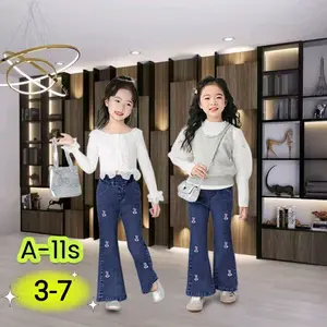 Celana jeans cutbray bordir import murah motif random anak perempuan usia 1-10 Tahun Fashion Korea Terbaru Terlaris Kekinian Celana Panjang Anak-anak