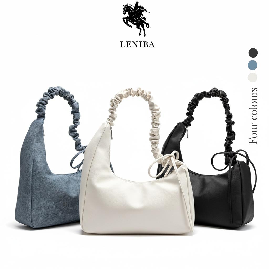 Lenira (B2070) กระเป๋าสะพายไหล่หนังพียู-ปรับสายย่นสะพายข้างได้