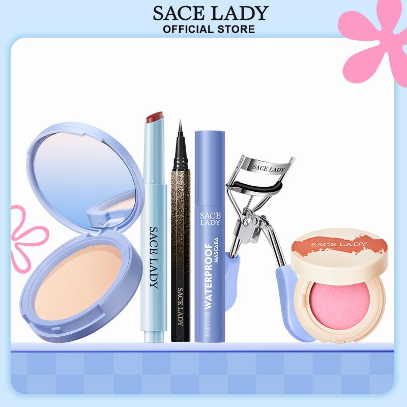 LIVE Bộ trang điểm SACE LADY 6 món Phấn phủ nén kiềm dầu + Phấn má hồng Air Cushion + Son dưỡng ẩm + Mascara + Kẻ mắt + Kẹp mi