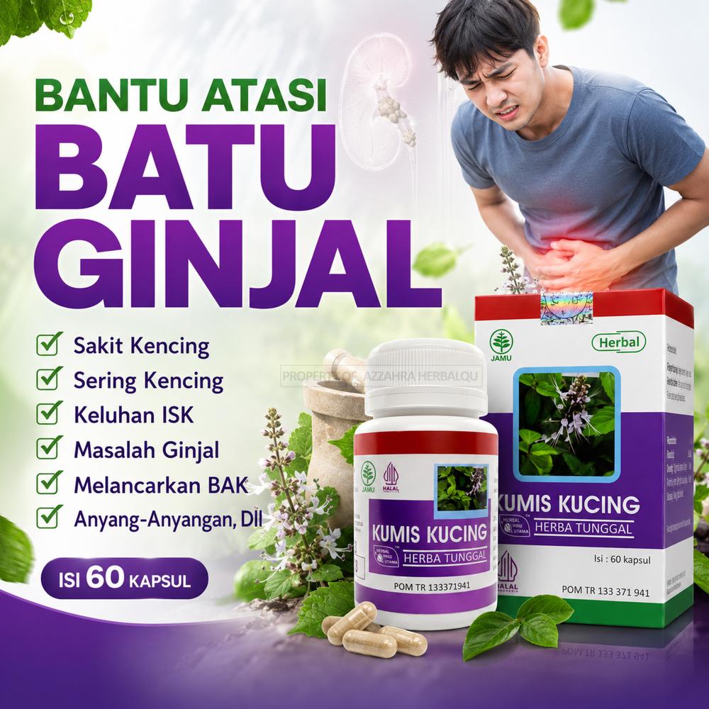 Kumis kucing Untuk Peluruh Batu Ginjal Sakit Kencing Sering Kencing Kencing Tidak Tuntas Melancarkan BAK Anyang-anyangan Infeksi Saluran Kemih Dan Iritasi Kandung Kemih - 200mg 60 Kapsul BPOM Halal