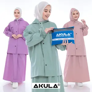 ￼AKULA Jas Hujan Wanita Setelan Rok Anti Rembes Dewasa Tebal Dewasa Tebal size l warna cream mantel rok Jas Hujan dewasa