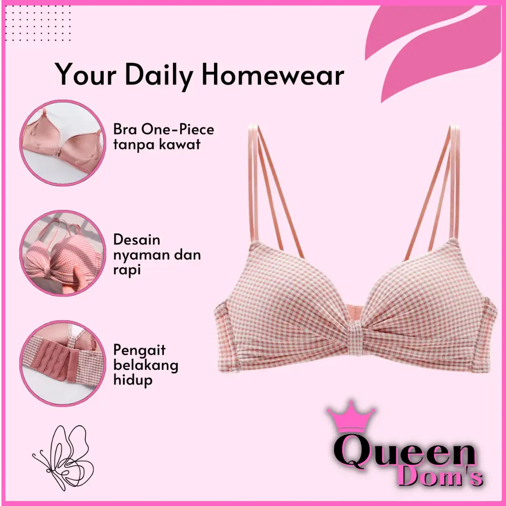 Bra Wanita  Motif Kotak Bh Busa Push Up Pakaian Dalam Wanita Import  9011