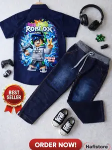 SETELAN KEMEJA ANAK LAKI LAKI ROBLOX DAN CELANA PANJANG JINS ANAK LAKI LAKI UKURAN 12345678 TAHUN