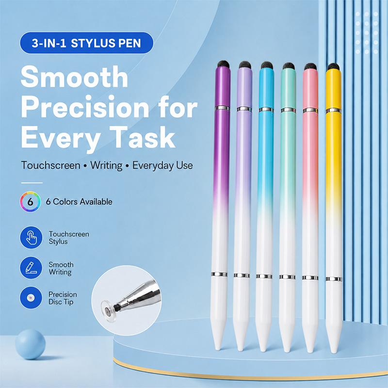 Bút cảm ứng 3 trong 1 đầu silicon, màu gradient, bút viết cảm ứng điện dung cho máy tính bảng Android IP