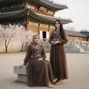 Jisoul Dress Gamis Hanbok Kondangan Dress Tile Brokat Garden A-Line Gamis Wanita Dewasa Jumbo Lengan Panjang Kekinian Formal Informal Remaja