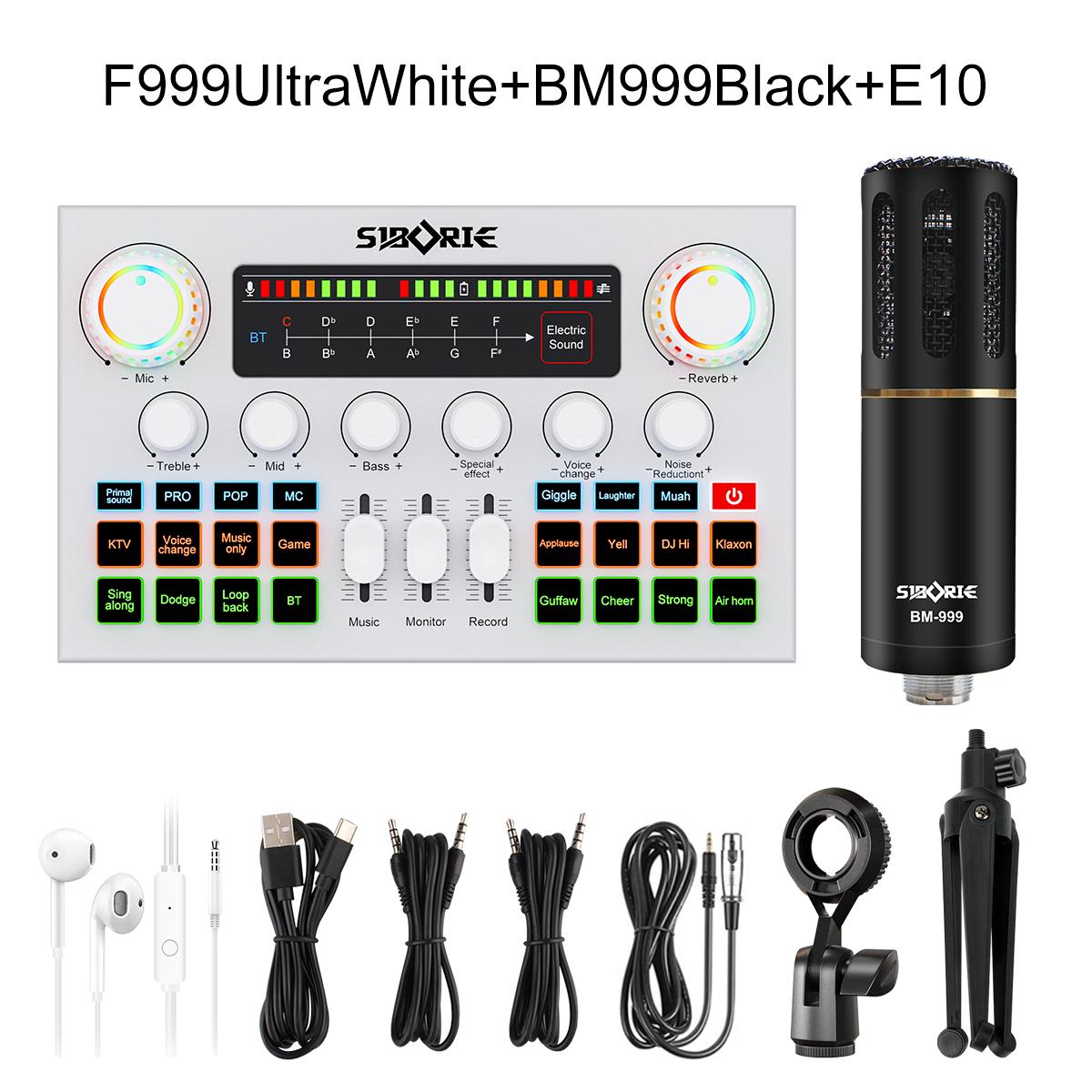 Siborie Soundcard F999 ultra+BM999 Mic +E10 headset Paket Lengkap Sound Card Komplit For Live Streaming Media