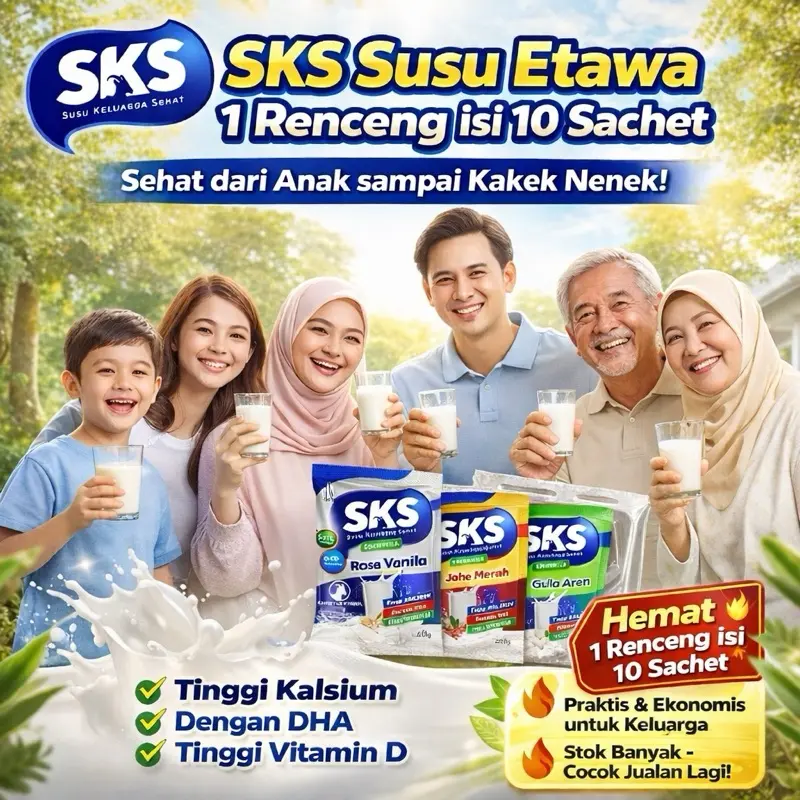 SKS Susu Etawa Asli No.1 Keluarga Sehat Tinggi Kalsium & Vitamin D FYP Bubuk Milk Minuman Kambing Etawa 1 Renceng isi 10 Sachet