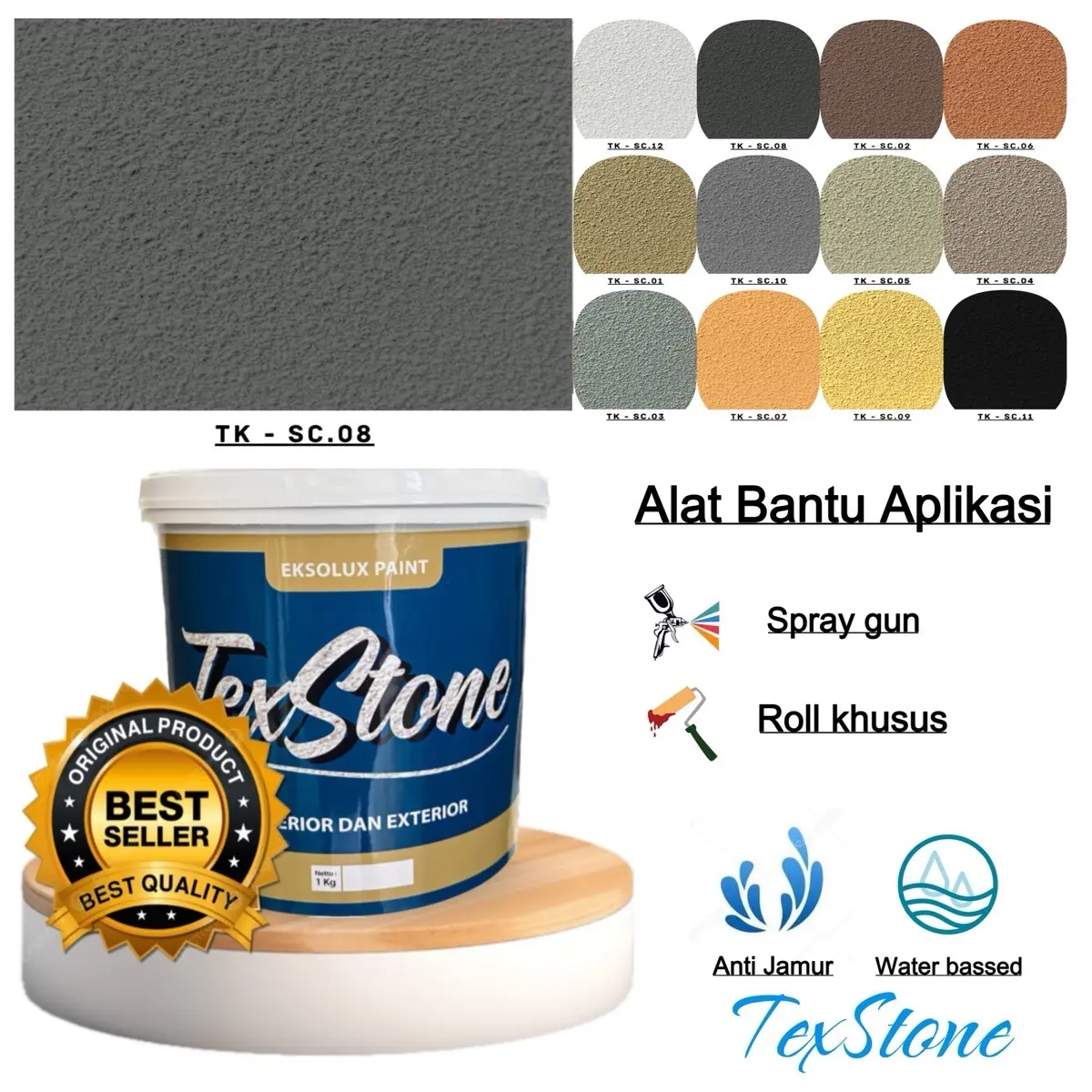 Cat tekstur dinding kamprot(cat motif pasir kamprot) warna light grey SC 10 kemasan 25 Kg White Paint
