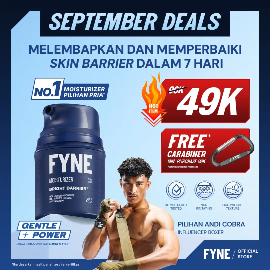 FYNE [GLOWING SKIN : PELEMBAB PILIHAN PRIA] Moisturizer Pria Skin Barrier Repair - Pelembab Wajah Pria Ceramide & Niacinamide untuk Kulit Berminyak, Bekas Jerawat, Glowing Matte & Oil Control