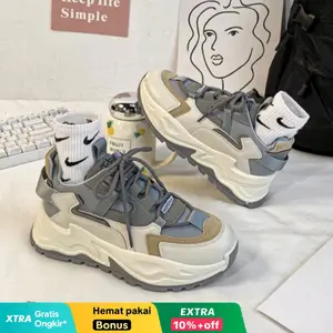 SR Sepatu Sneakers CUNK Wanita Sepatu Kasual Korea Wanita Trendy Casual Round Toe Karet