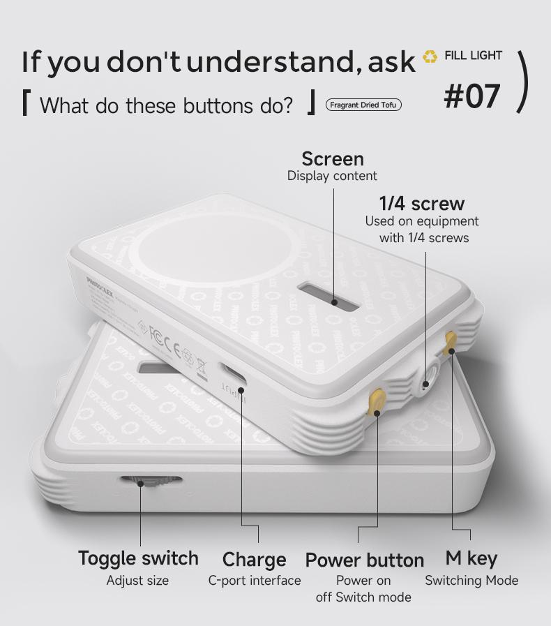 PHOTOOLEX Fragrant Dried TOFU Light - Lampu Atmosfer Langsung Berwarna Penuh Magnetik RGB Multi-Fungsi Fotografi Seluler Fotografi Selfie Isi Cahaya Kamera