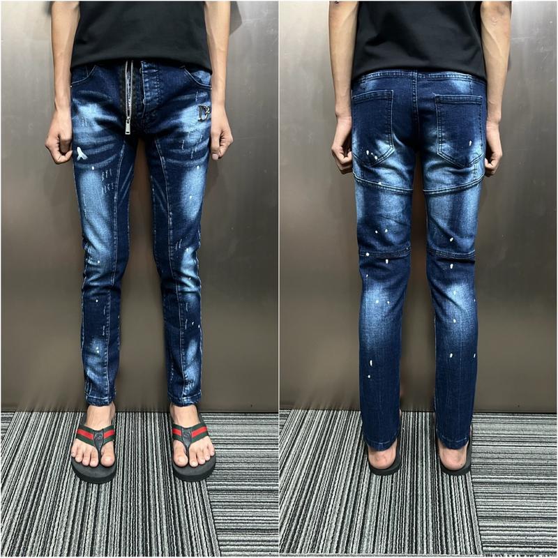 Quần Jean nam xanh gân trơn khoá lệch hở dập nhăn Logo D/2 new 2025.