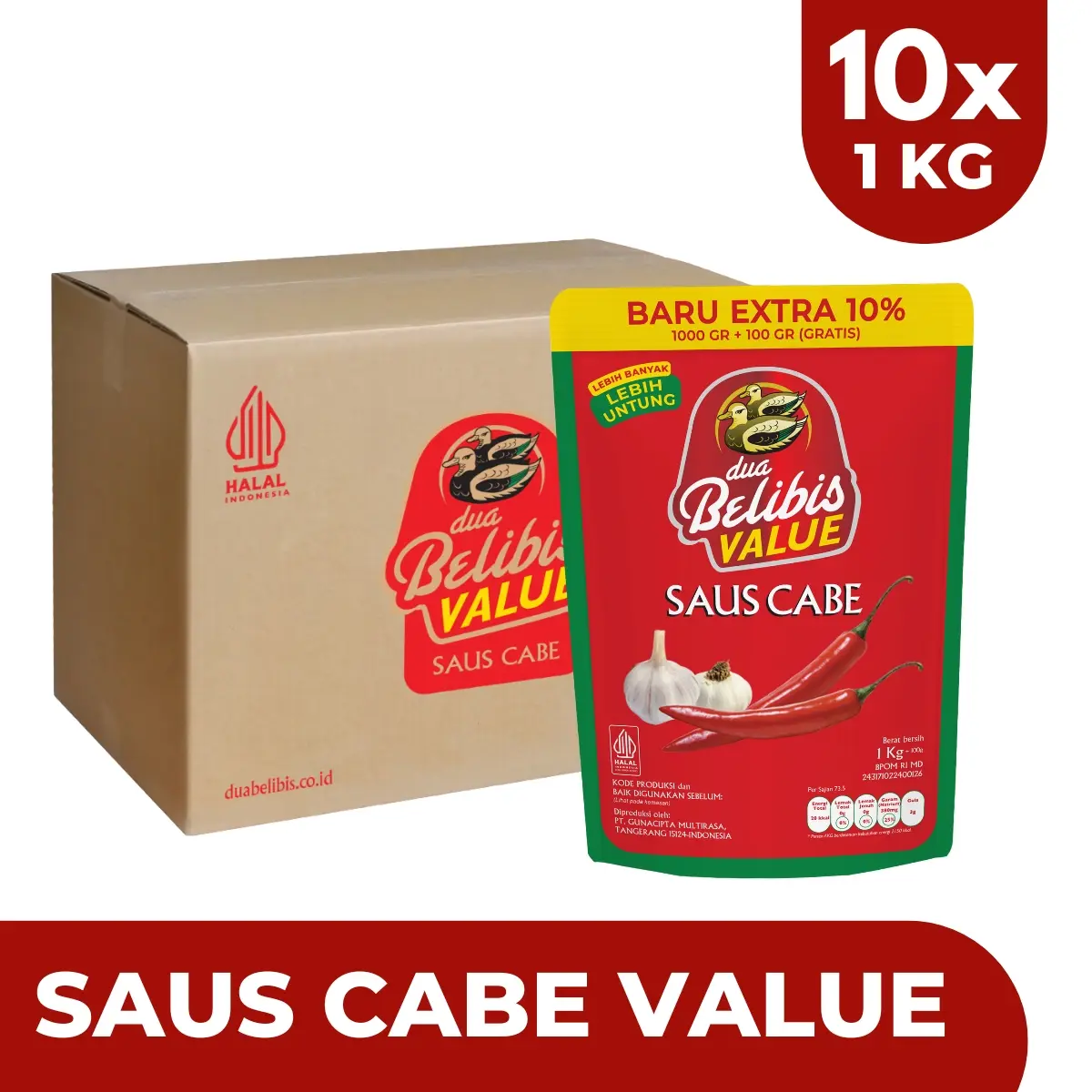 [KARTON] DUA BELIBIS VALUE SAOS CABE POUCH (1KG)