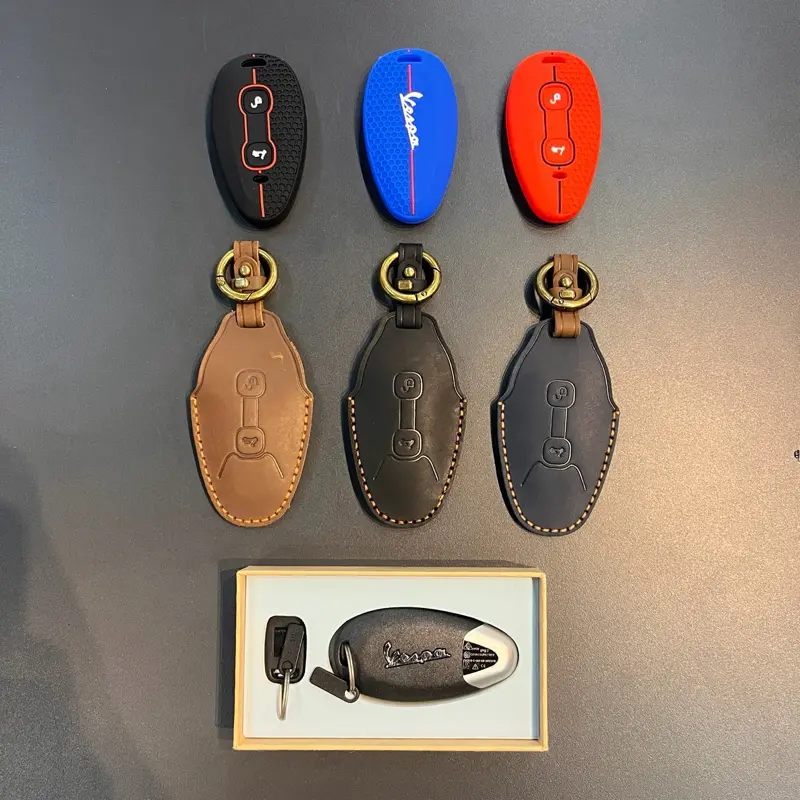 Gantungan Cover Kunci Leather & Rubber Silicone Remot Vespa SPRINT & PRIMAVERA 2026, Sprint TECH,GTS/S 150cc/300CC, GTV Berbahan LEATHER & RUBBER SILICONE